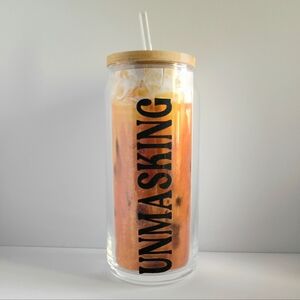 20oz Unmasking Glass Can Cup | Neurodivergent Humor, Bamboo Lid